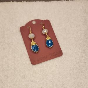 Handcrafted Gold-Plated Blue Teardrop Earrings